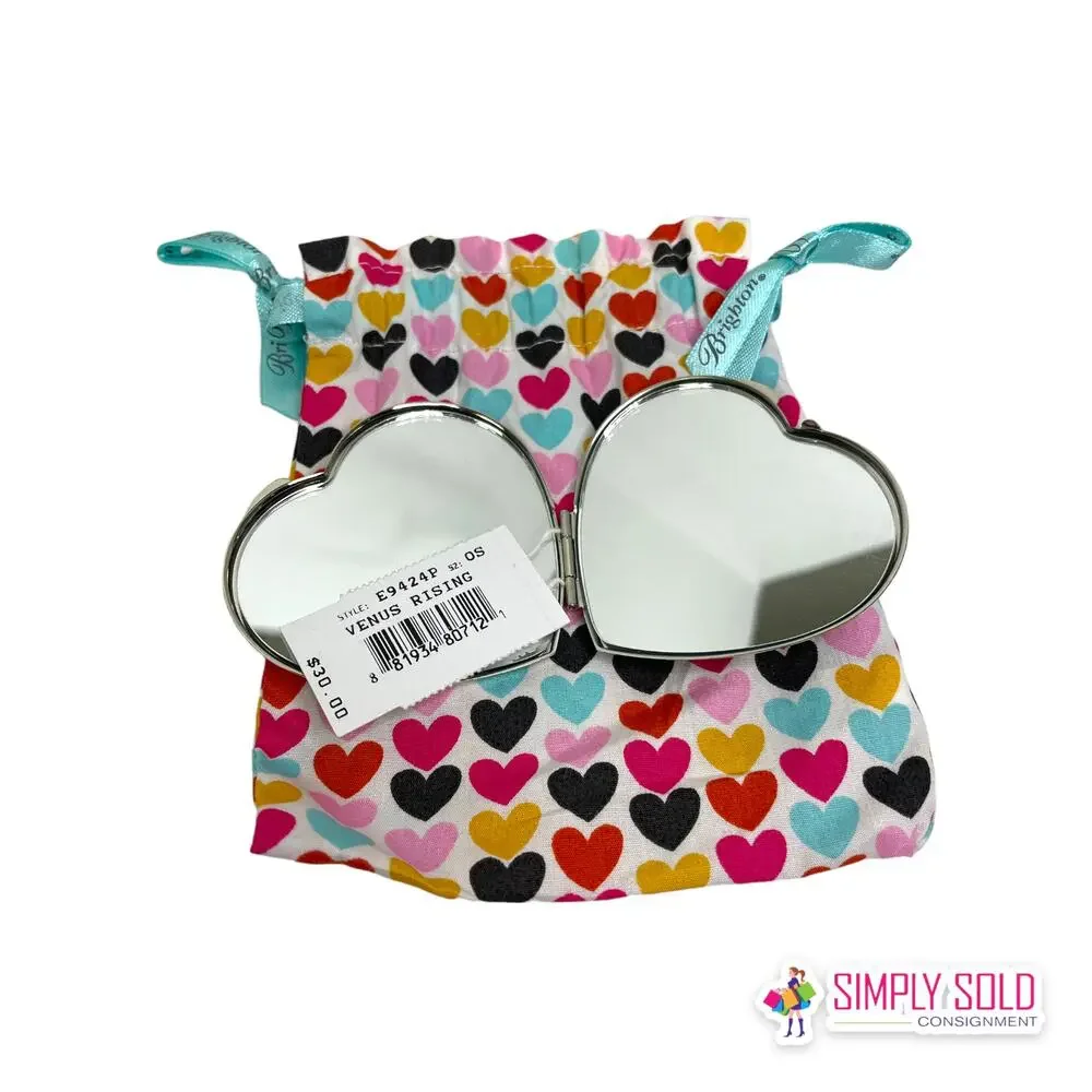 Brighton Mirror Compact Heart Venus Rising Silver Floral Rhinestones NWT
